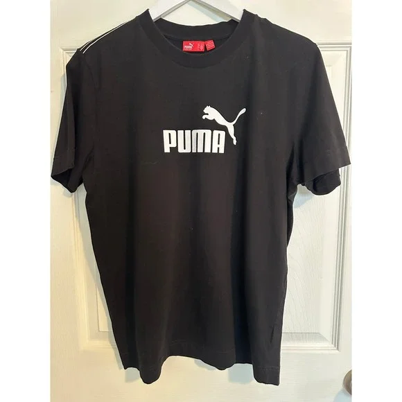 PUMA Womens Black Short Sleeve Crew Neck T-Shirt Logo Size Medium - Picture 1 of 6